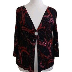 NWT NOTATIONS Womens 2X Sparkle Holiday Valentines 3/4 Sleeve Black Pink Top